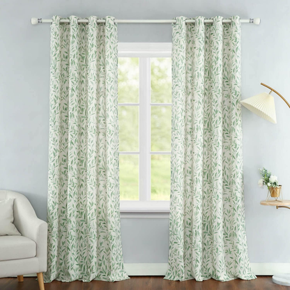 Custom-Made Botanical Leaf Print Linen Light Filtering Curtains