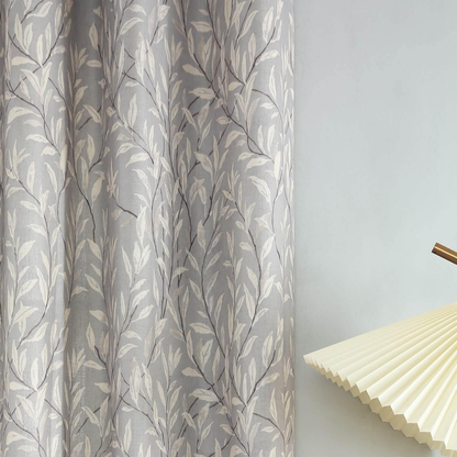 Custom-Made Botanical Leaf Print Linen Light Filtering Curtains