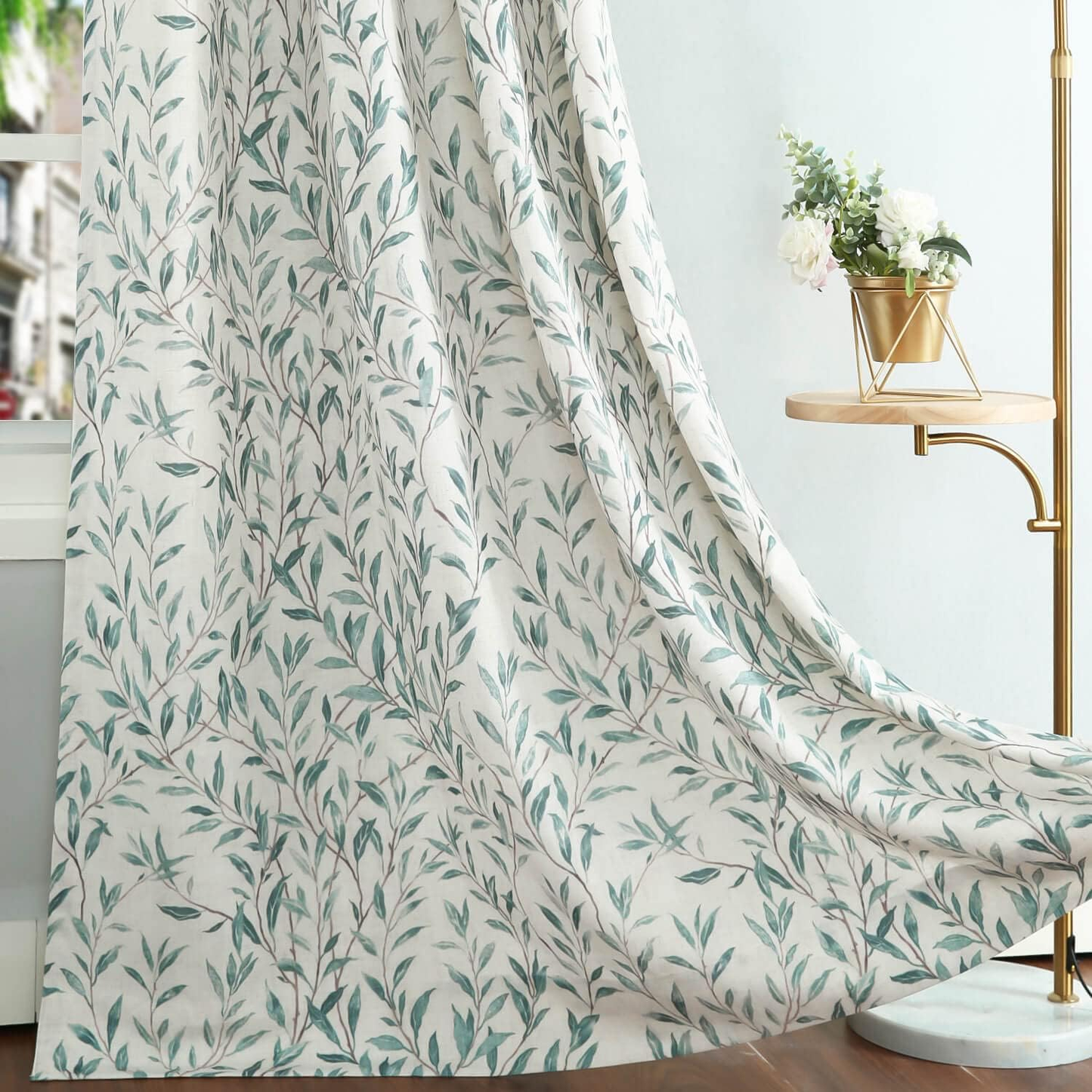 Custom-Made Botanical Leaf Print Linen Light Filtering Curtains