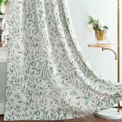 Custom-Made Botanical Leaf Print Linen Light Filtering Curtains