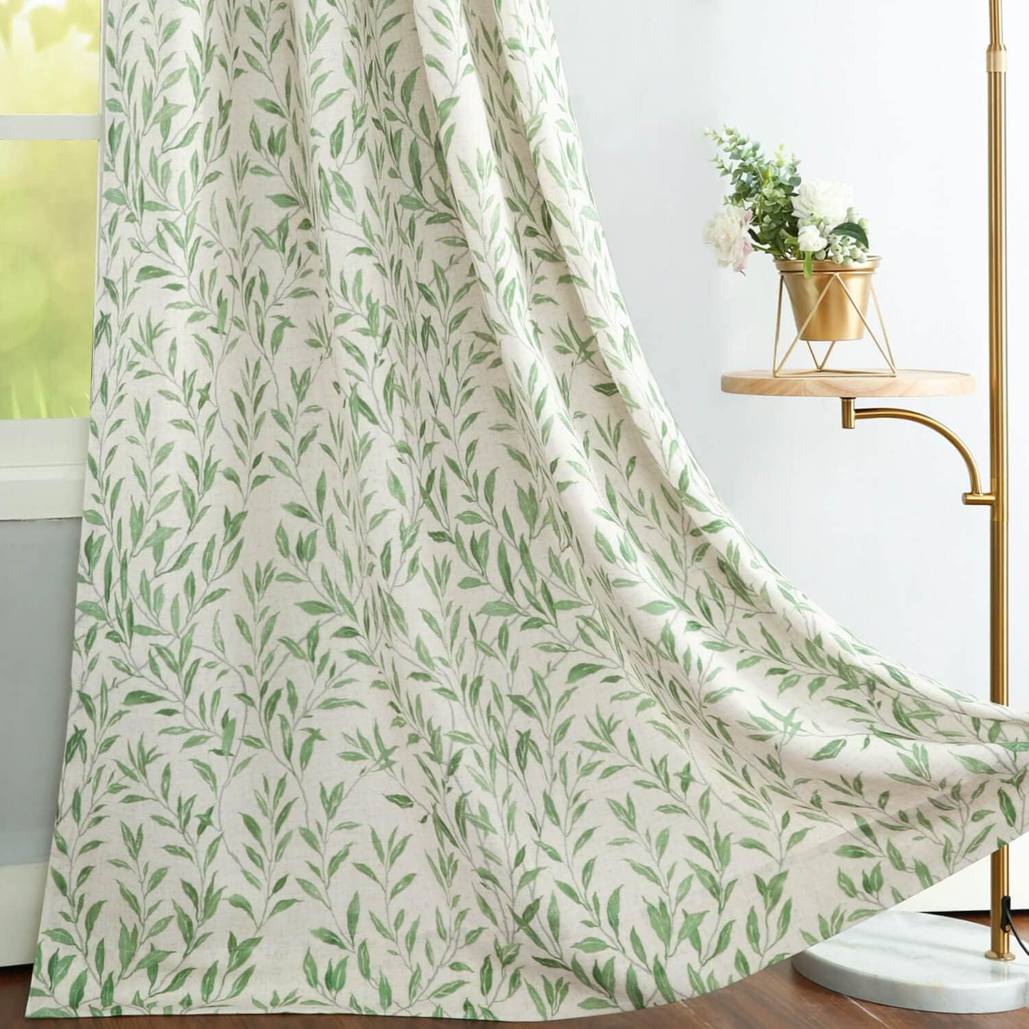 Custom-Made Botanical Leaf Print Linen Light Filtering Curtains