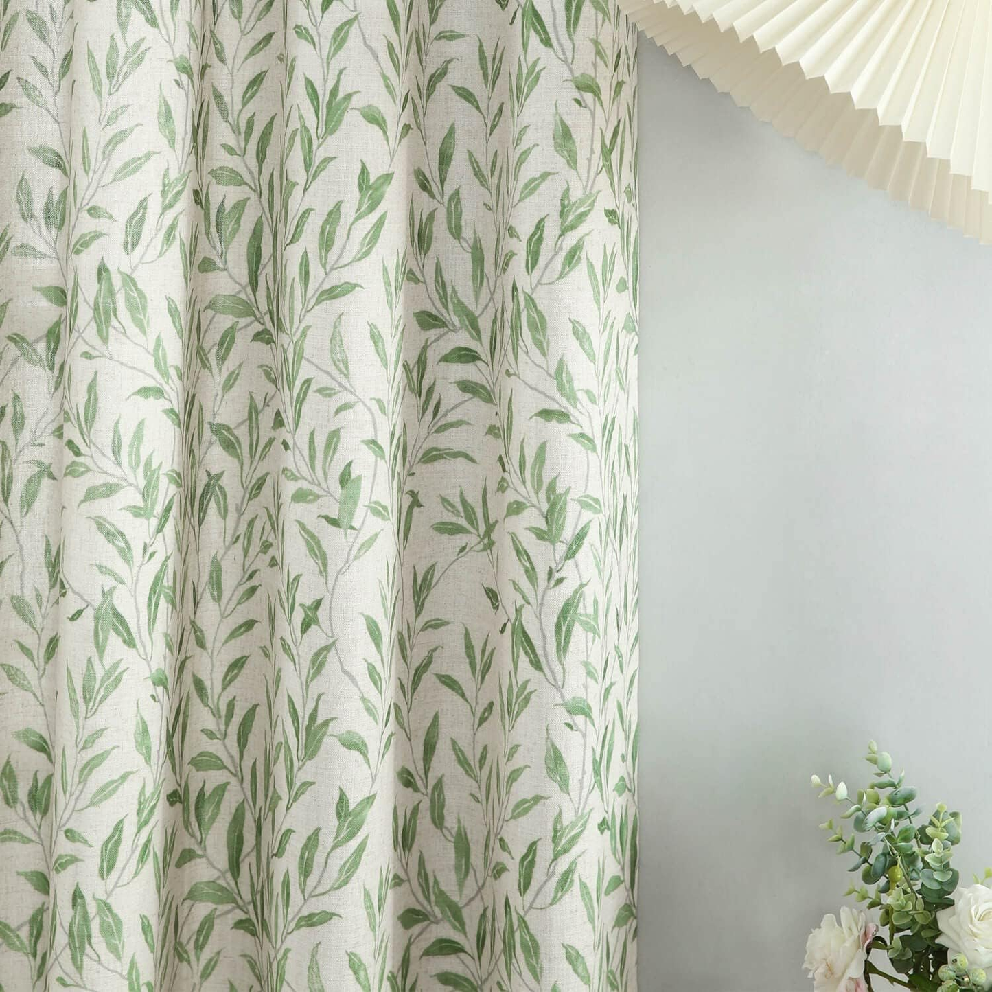 Custom-Made Botanical Leaf Print Linen Light Filtering Curtains