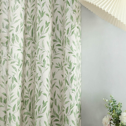 Custom-Made Botanical Leaf Print Linen Light Filtering Curtains