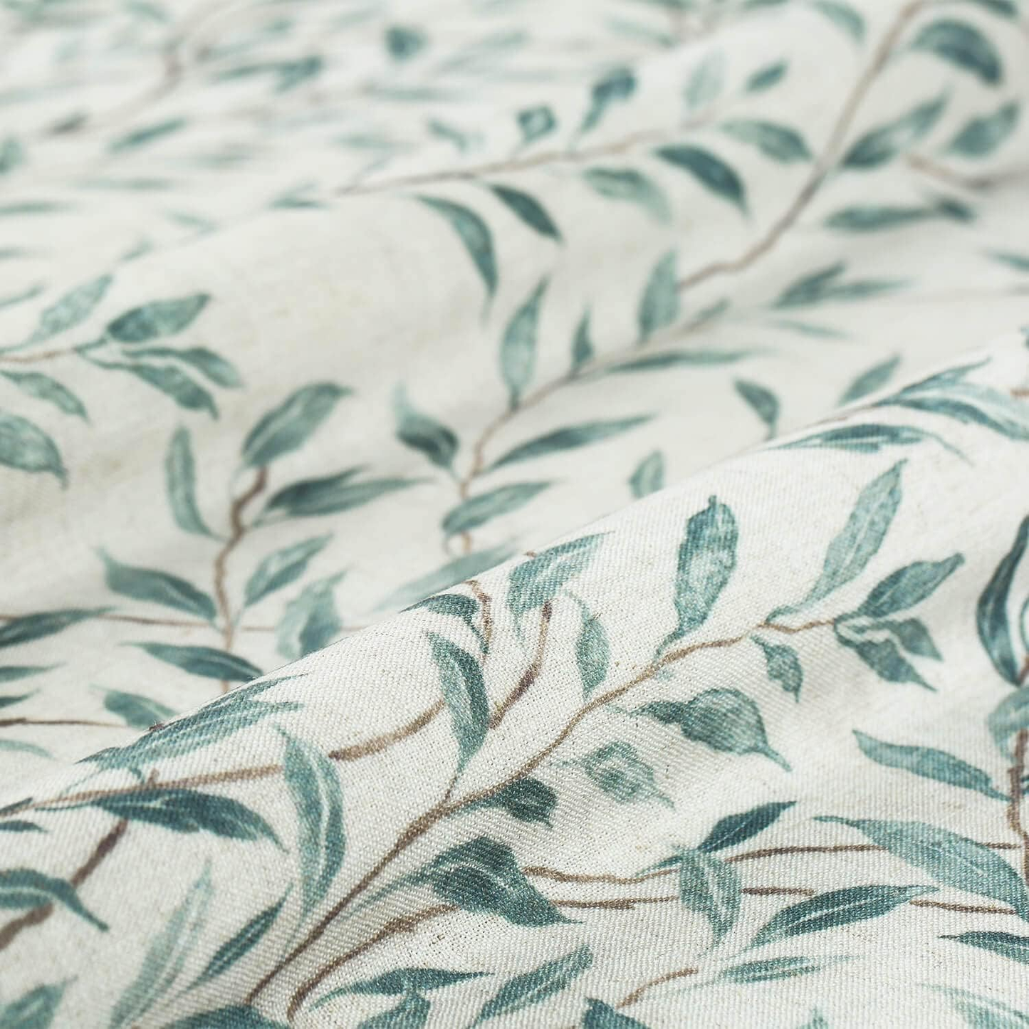 Custom-Made Botanical Leaf Print Linen Light Filtering Curtains