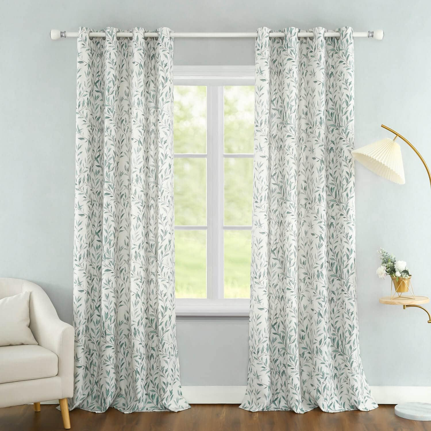 Custom-Made Botanical Leaf Print Linen Light Filtering Curtains