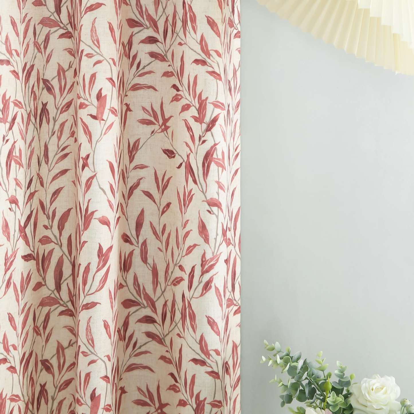 Custom-Made Botanical Leaf Print Linen Light Filtering Curtains
