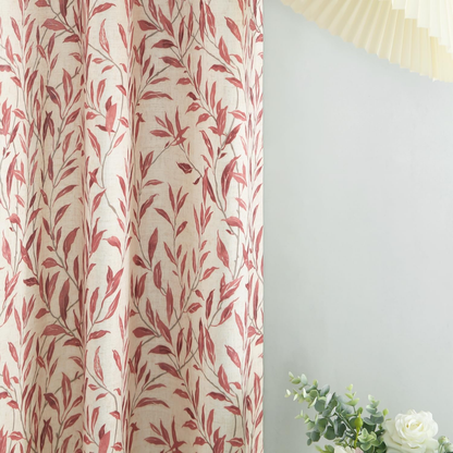 Custom-Made Botanical Leaf Print Linen Light Filtering Curtains