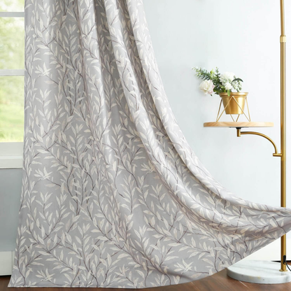 Custom-Made Botanical Leaf Print Linen Light Filtering Curtains