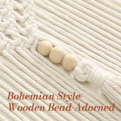 VOGOL Macrame Kitchen Window Valance with Beads, Handmade Cotton Woven Curtain for Wall Window Décor, 52" x 21"