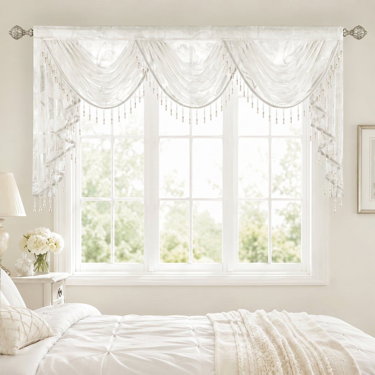 Custom-Made Vintage Jacquard Sheer Waterfall Valance