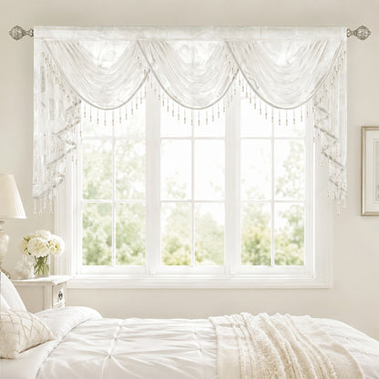 Custom-Made Vintage Jacquard Sheer Waterfall Valance