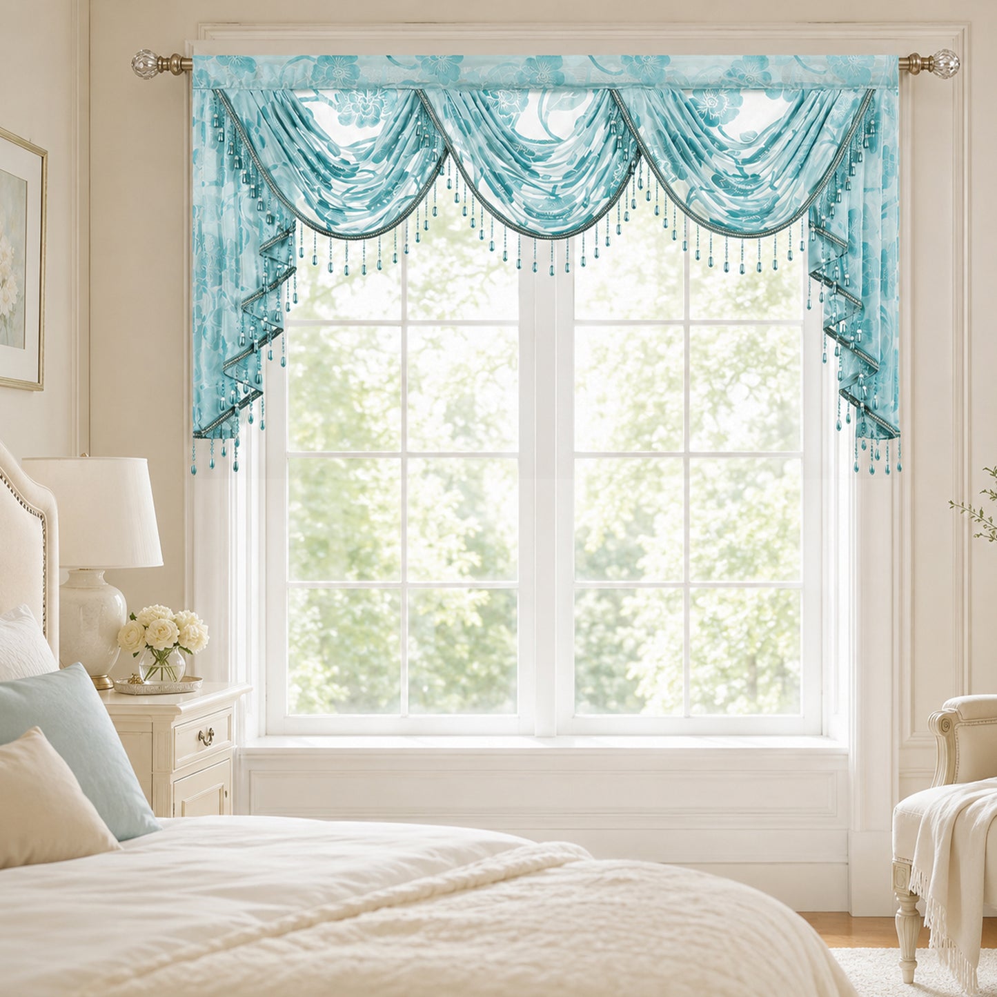Custom-Made Vintage Jacquard Sheer Waterfall Valance