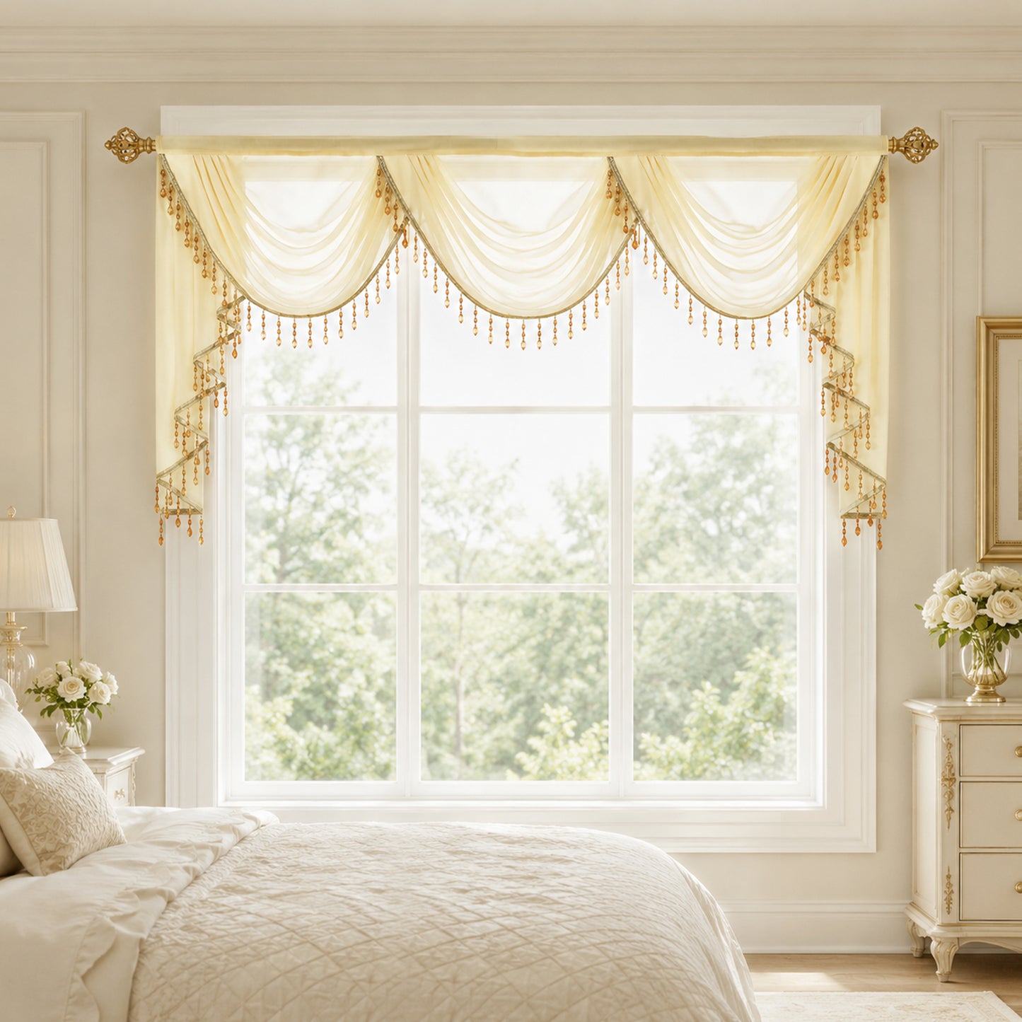Custom-Made Solid Sheer Waterfall Valance