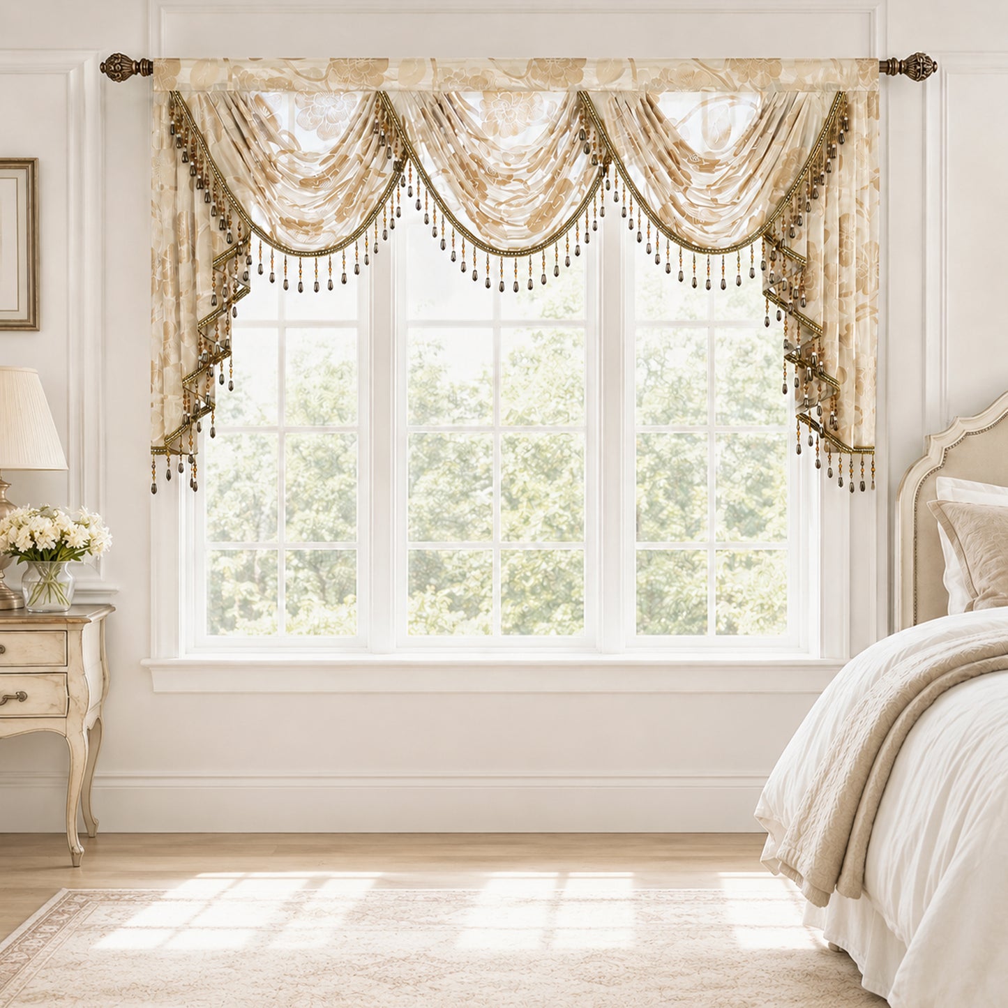 Custom-Made Vintage Jacquard Sheer Waterfall Valance