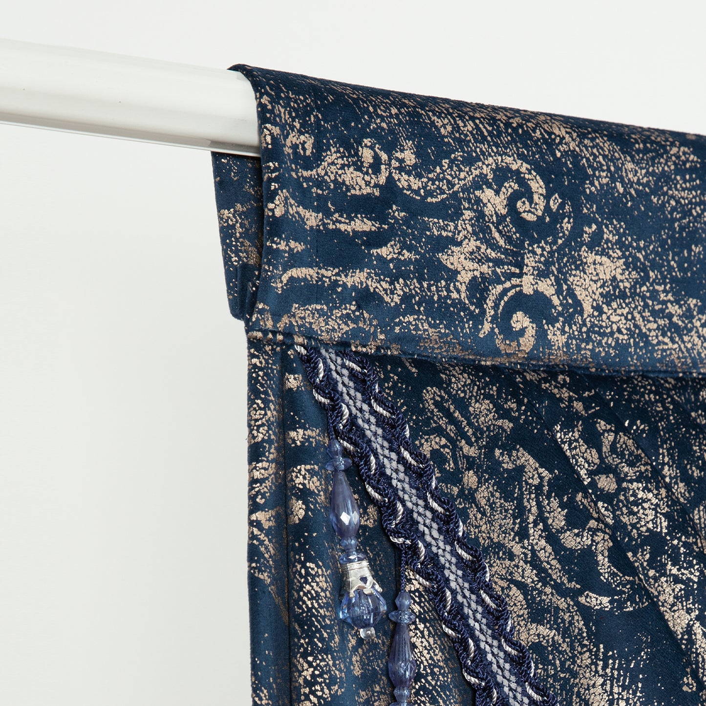 Custom-Made Gold Foil Velvet Waterfall Valance