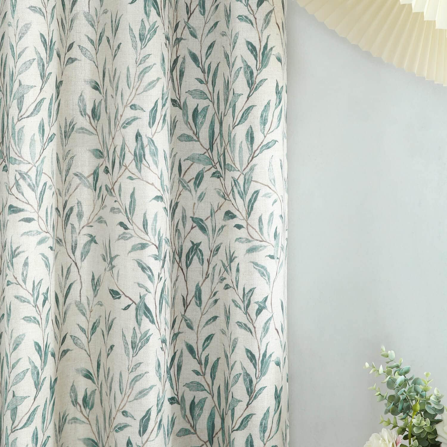 Custom-Made Botanical Leaf Print Linen Light Filtering Curtains
