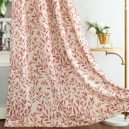 Custom-Made Botanical Leaf Print Linen Light Filtering Curtains