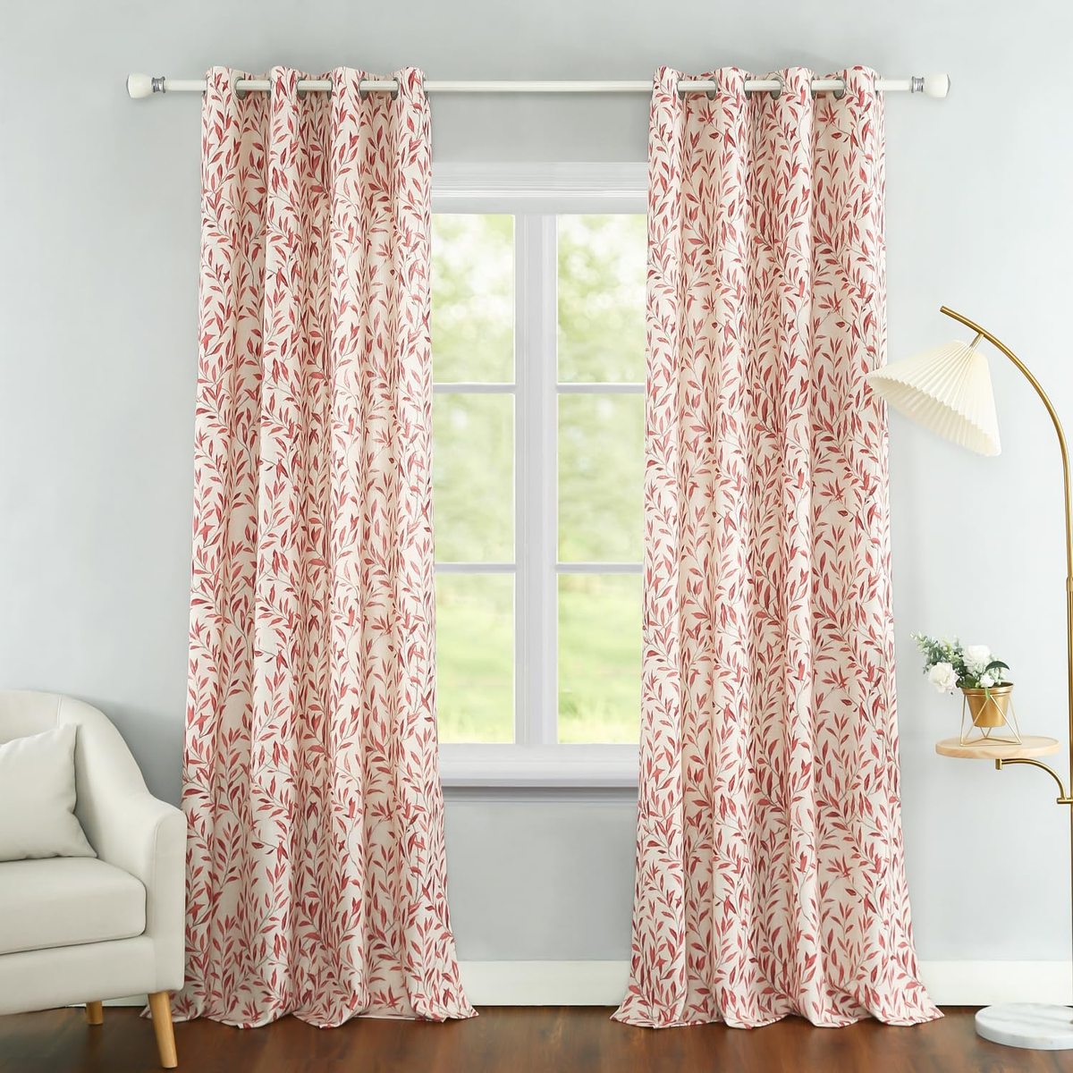 Custom-Made Botanical Leaf Print Linen Light Filtering Curtains