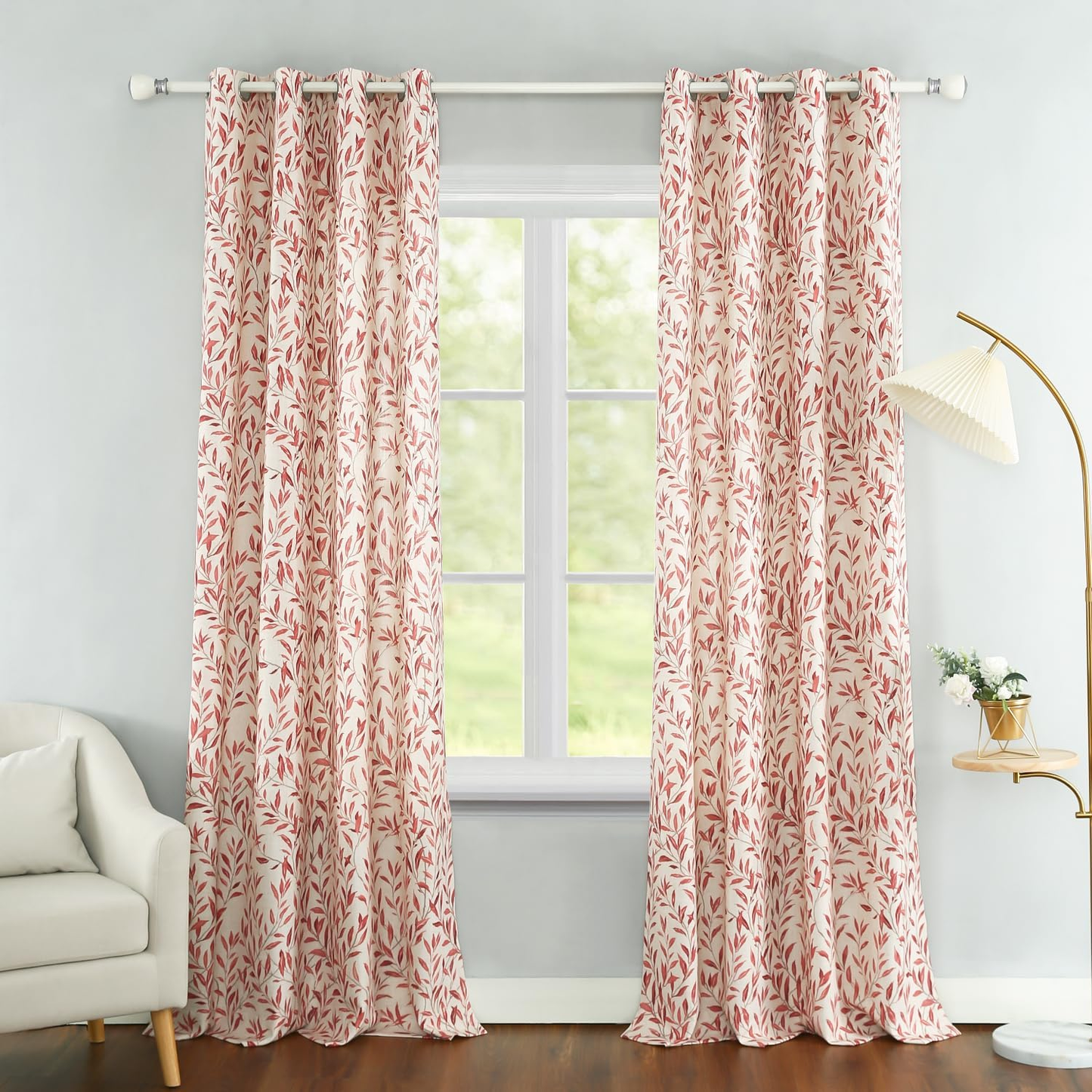 Custom-Made Botanical Leaf Print Linen Light Filtering Curtains