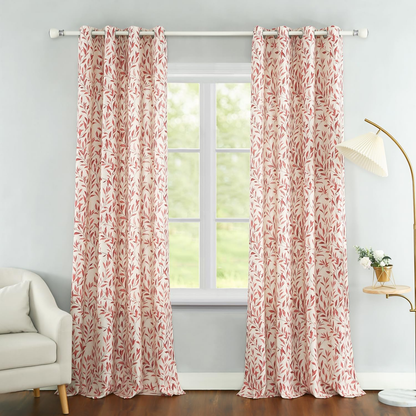 Custom-Made Botanical Leaf Print Linen Light Filtering Curtains