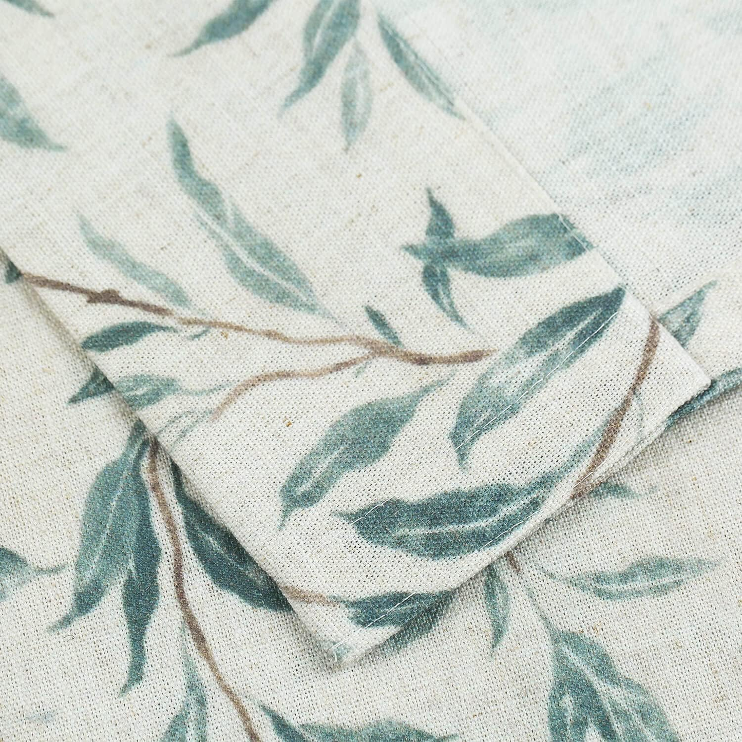 Custom-Made Botanical Leaf Print Linen Light Filtering Curtains