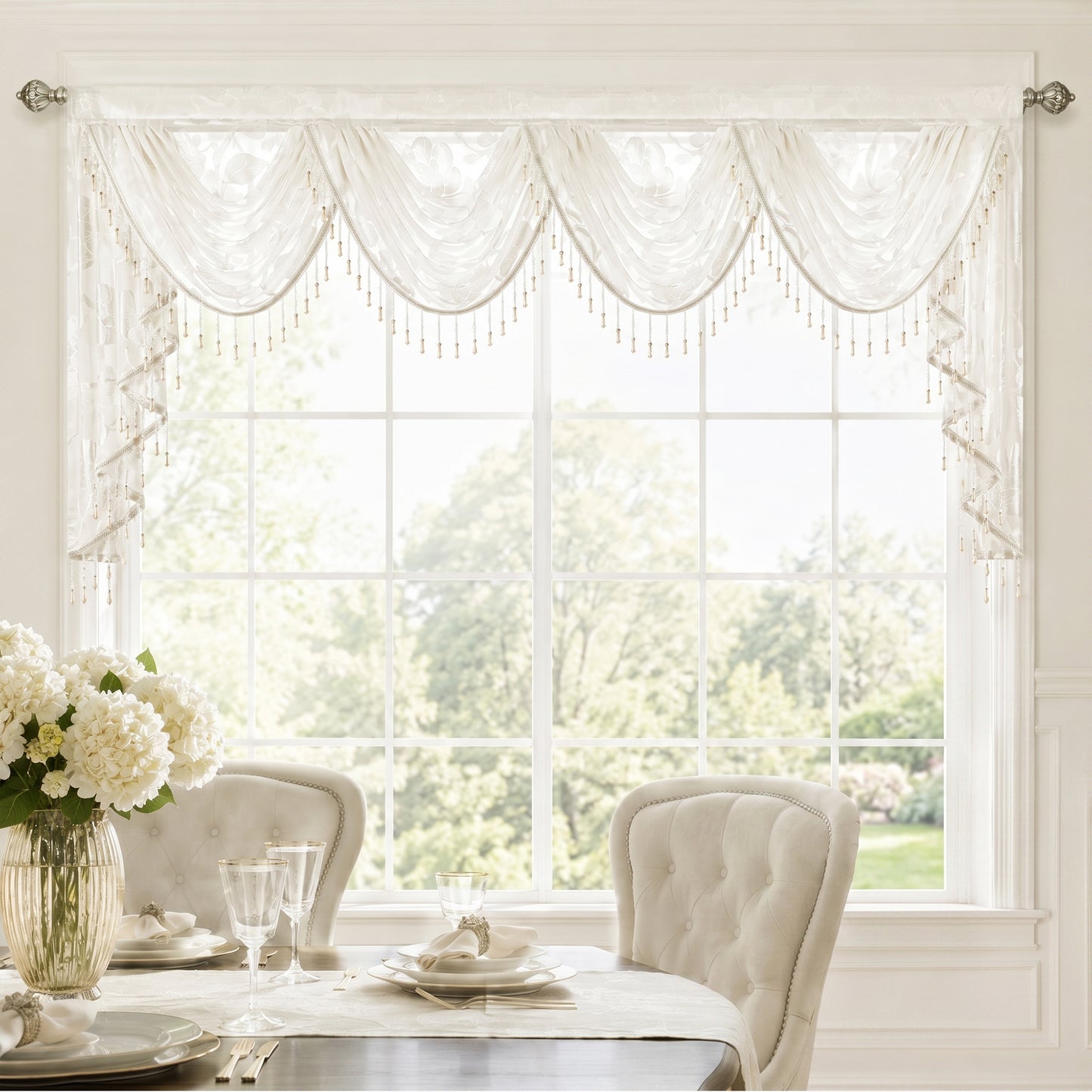 Custom-Made Vintage Jacquard Sheer Waterfall Valance