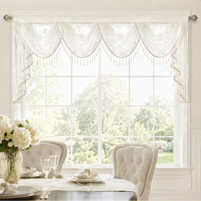 Custom-Made Vintage Jacquard Sheer Waterfall Valance