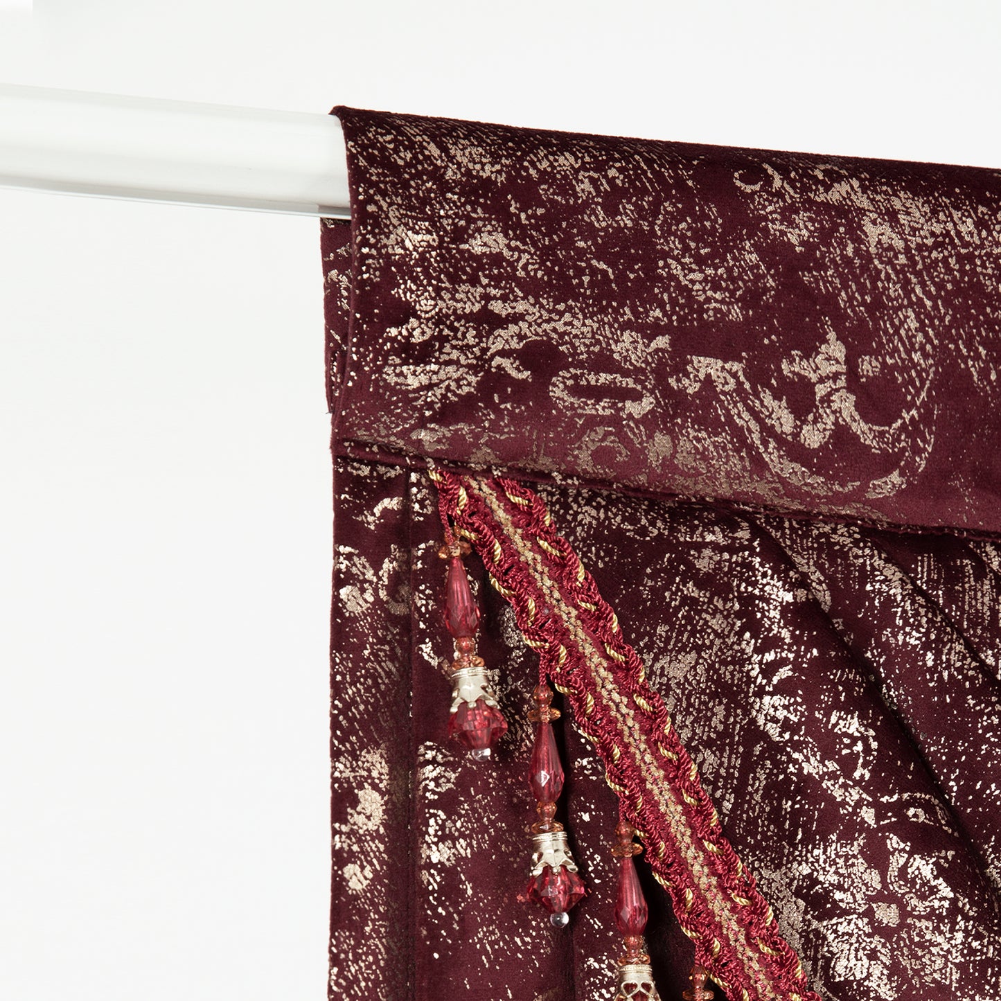 Custom-Made Gold Foil Velvet Waterfall Valance