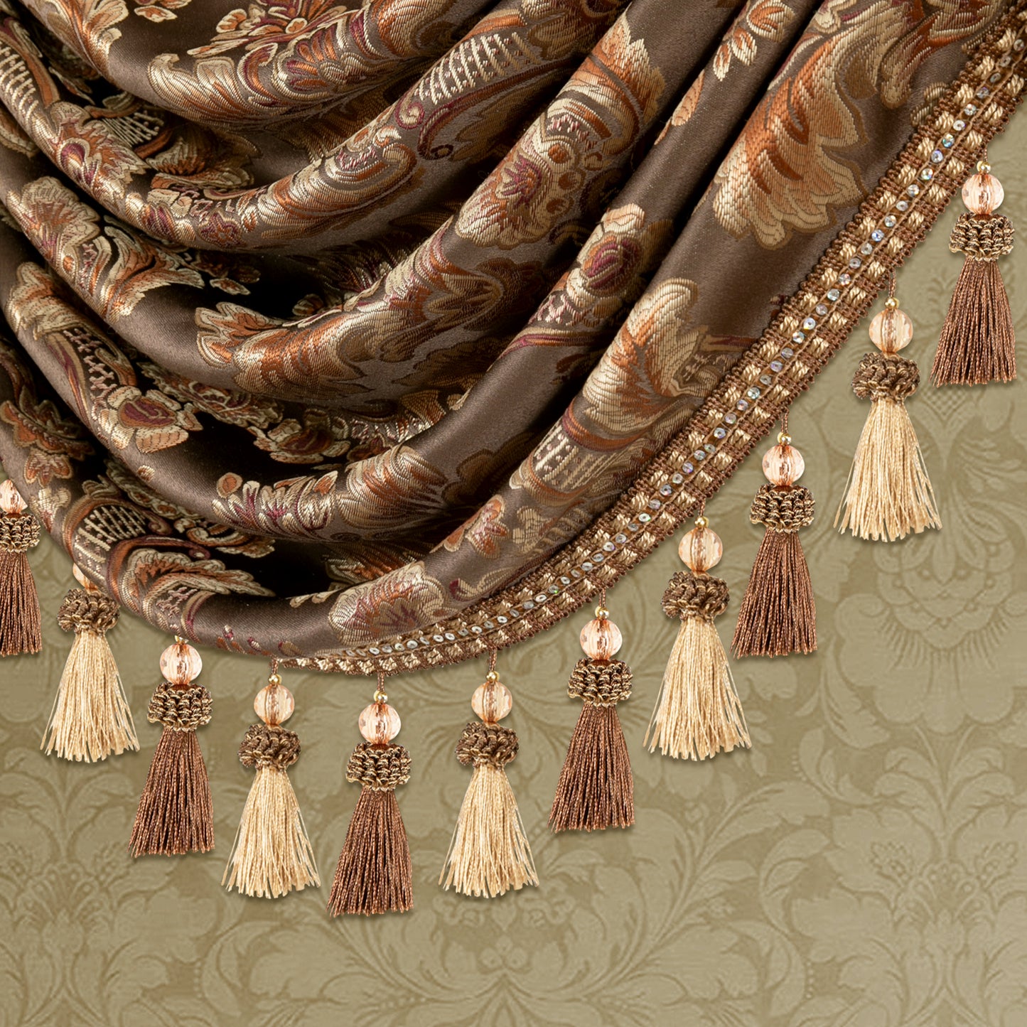 Custom-Made Damask Jacquard Waterfall Valance