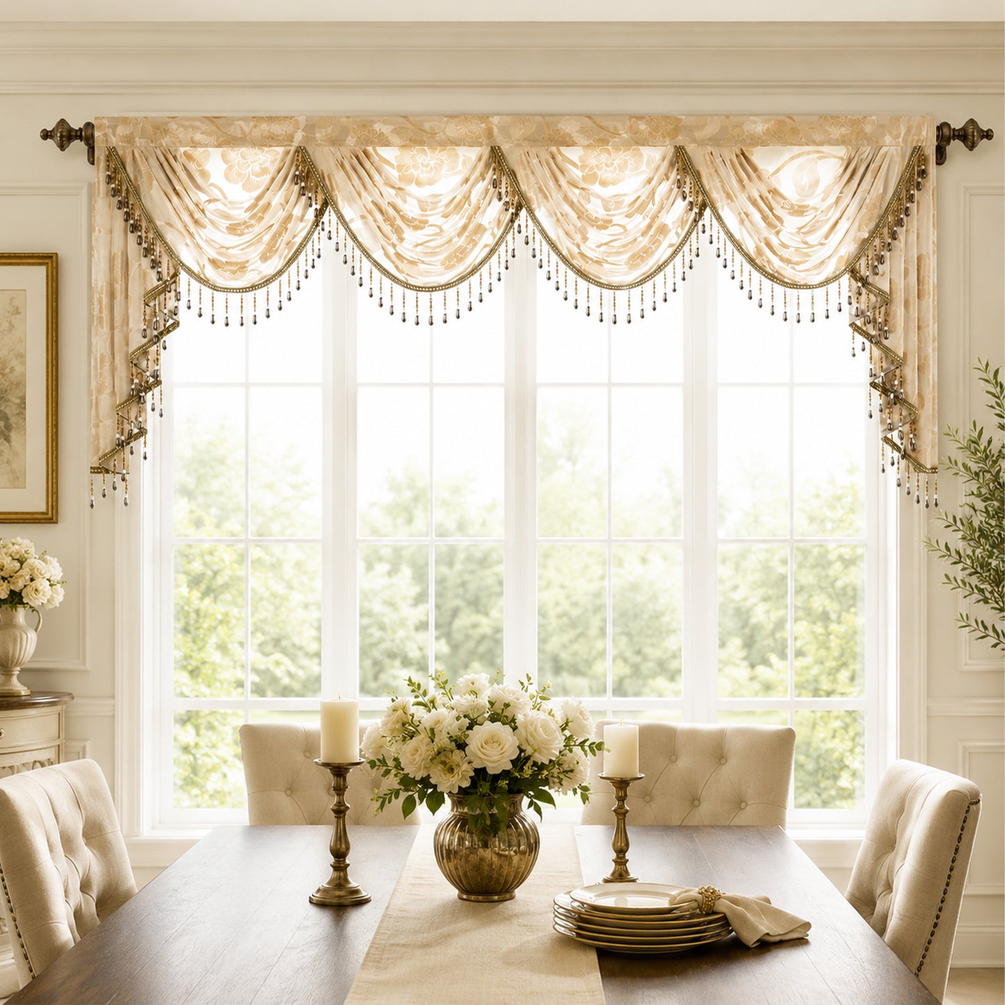 Custom-Made Vintage Jacquard Sheer Waterfall Valance