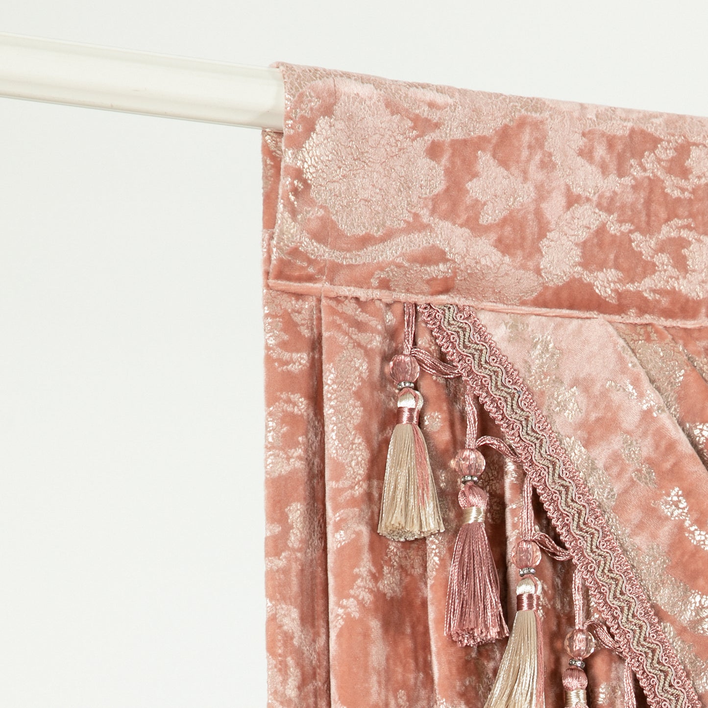 Custom-Made Gold Foil Velvet Waterfall Valance