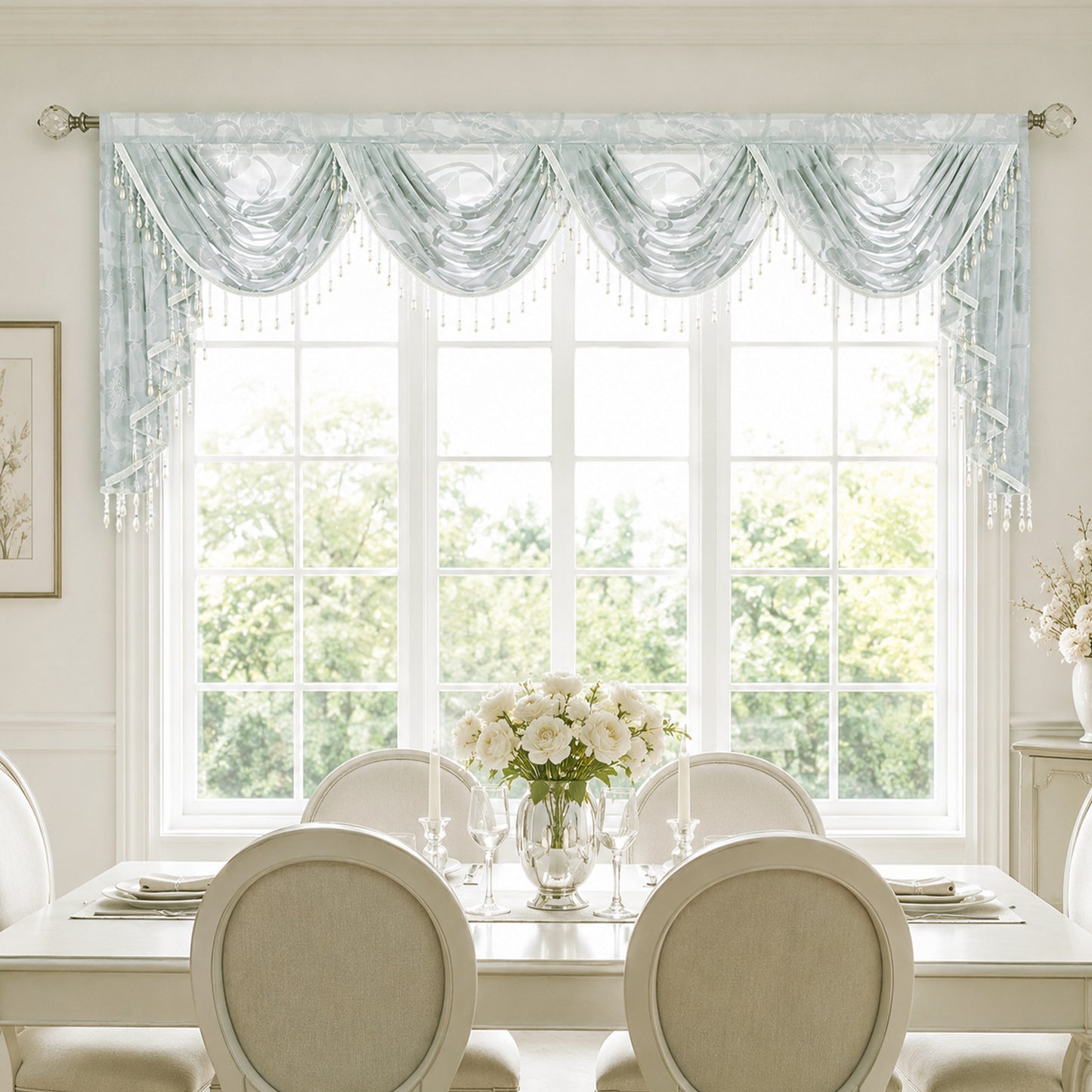 Custom-Made Vintage Jacquard Sheer Waterfall Valance