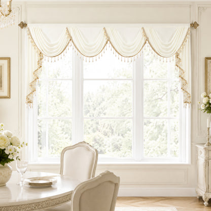 Custom-Made Vintage Jacquard Sheer Waterfall Valance