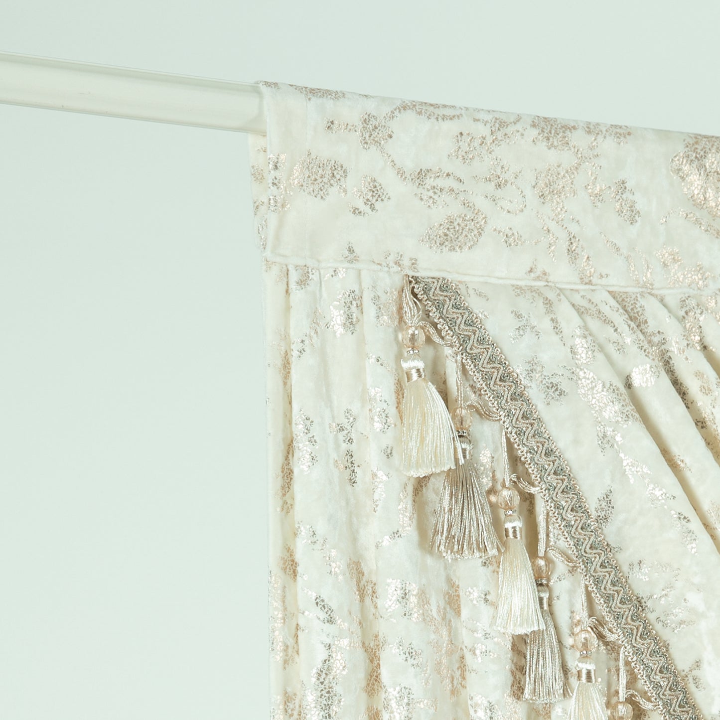 Custom-Made Gold Foil Velvet Waterfall Valance