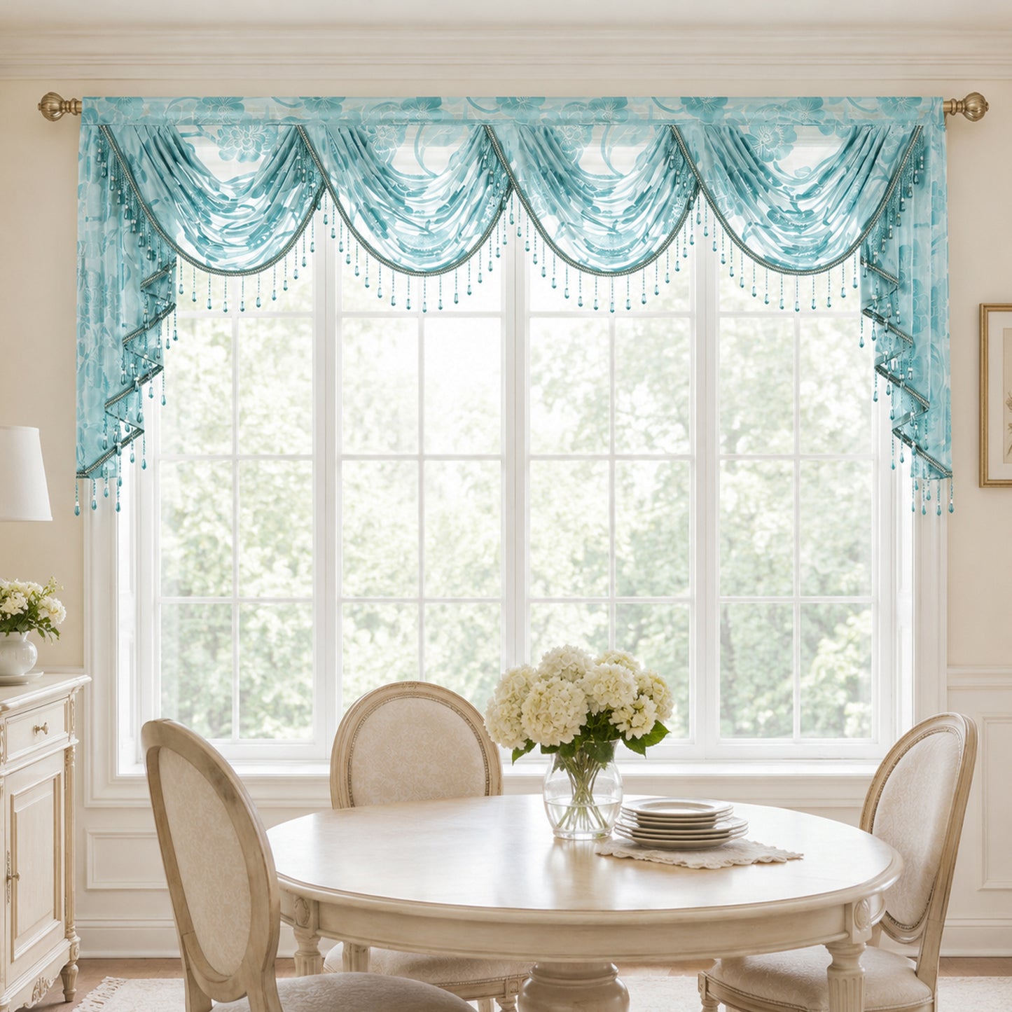 Custom-Made Vintage Jacquard Sheer Waterfall Valance