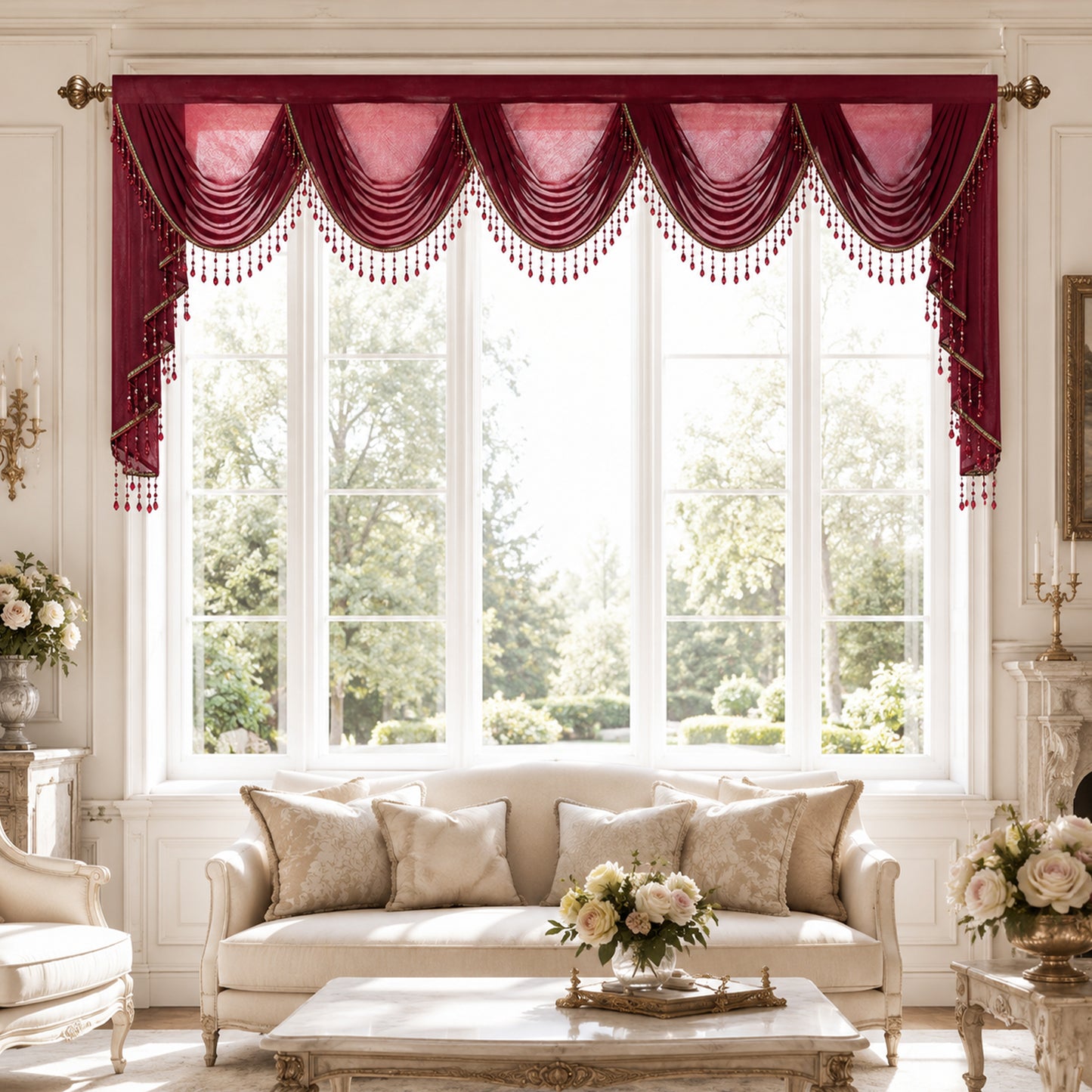 Custom-Made Solid Sheer Waterfall Valance