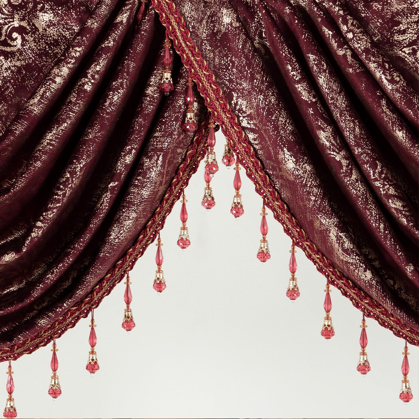 Custom-Made Gold Foil Velvet Waterfall Valance