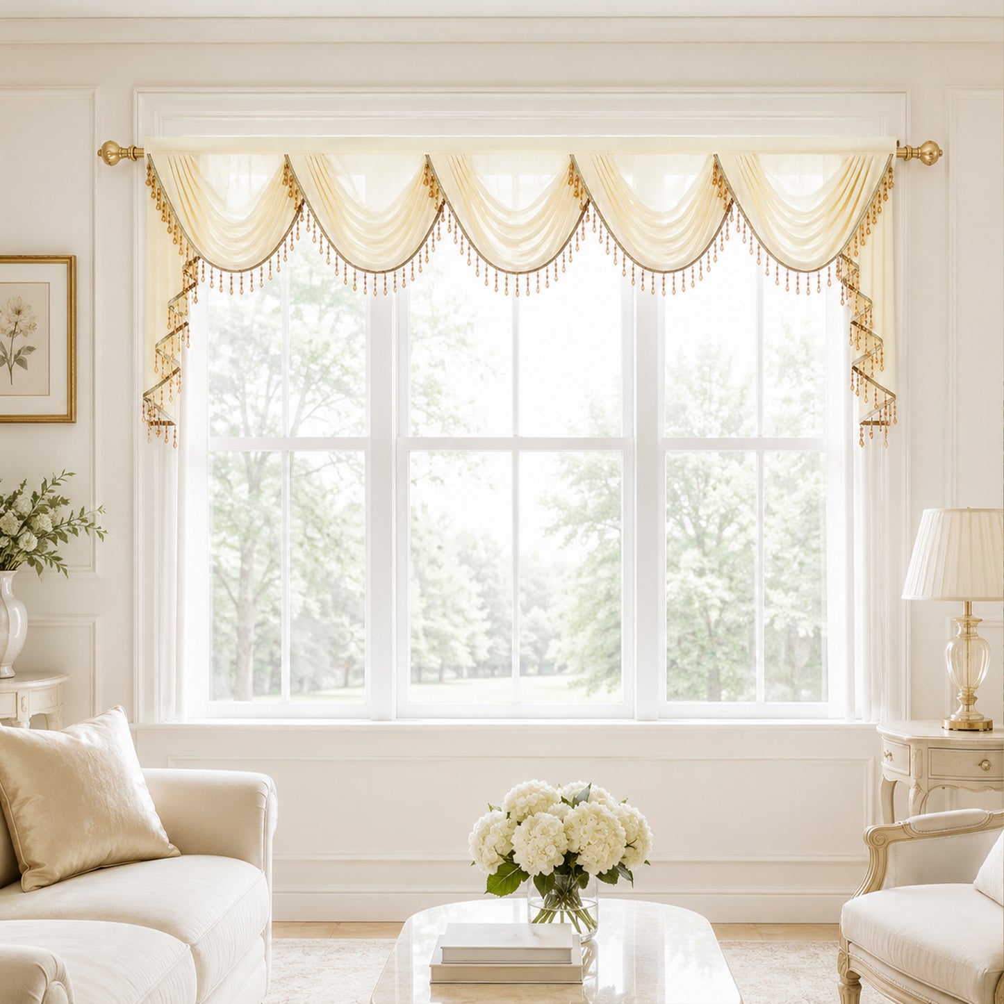 Custom-Made Solid Sheer Waterfall Valance