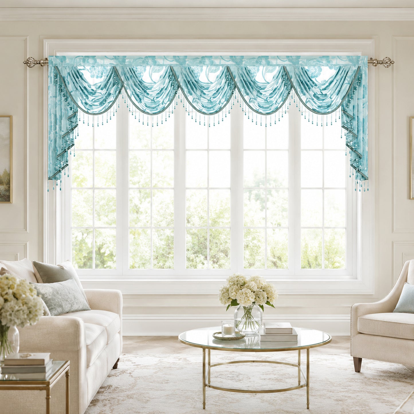 Custom-Made Vintage Jacquard Sheer Waterfall Valance