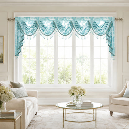 Custom-Made Vintage Jacquard Sheer Waterfall Valance