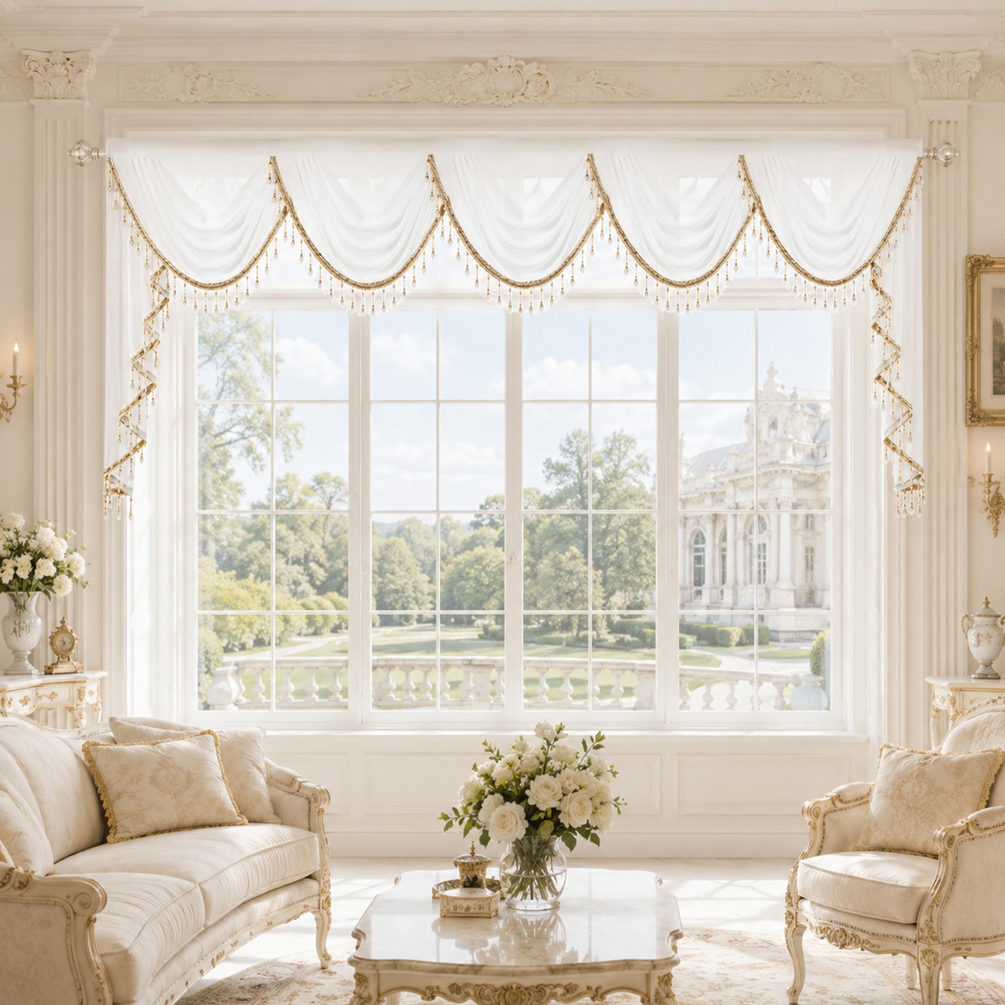 Custom-Made Solid Sheer Waterfall Valance