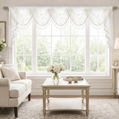 Custom-Made Vintage Jacquard Sheer Waterfall Valance