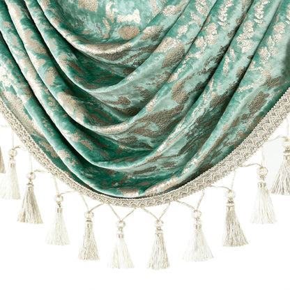 Custom-Made Gold Foil Velvet Waterfall Valance