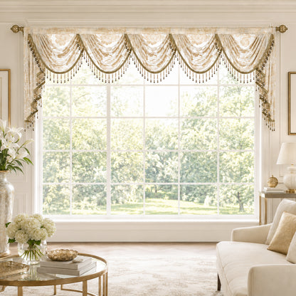 Custom-Made Vintage Jacquard Sheer Waterfall Valance