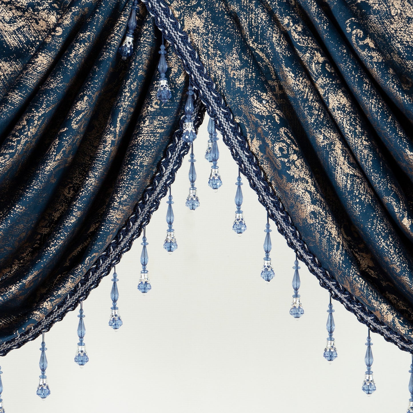 Custom-Made Gold Foil Velvet Waterfall Valance