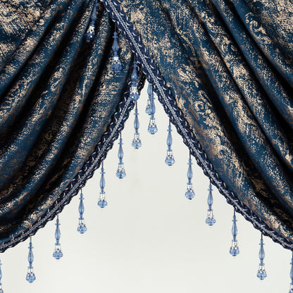 Custom-Made Gold Foil Velvet Waterfall Valance
