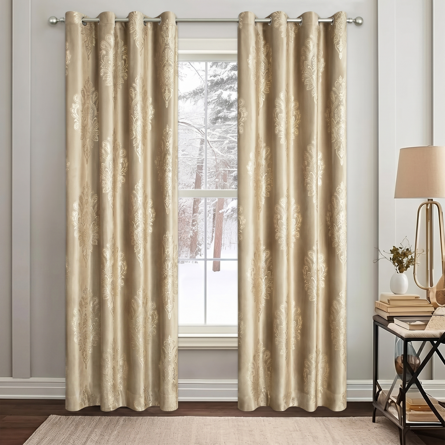 Custom-Made Vintage Gold Foil Velvet Room Darkening Curtains