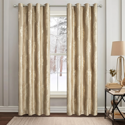 Custom-Made Vintage Gold Foil Velvet Room Darkening Curtains