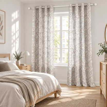 Custom-Made Botanical Leaf Print Linen Light Filtering Curtains