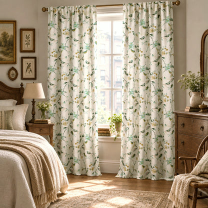 Custom-Made Bird Print Cotton Light Filtering Curtains
